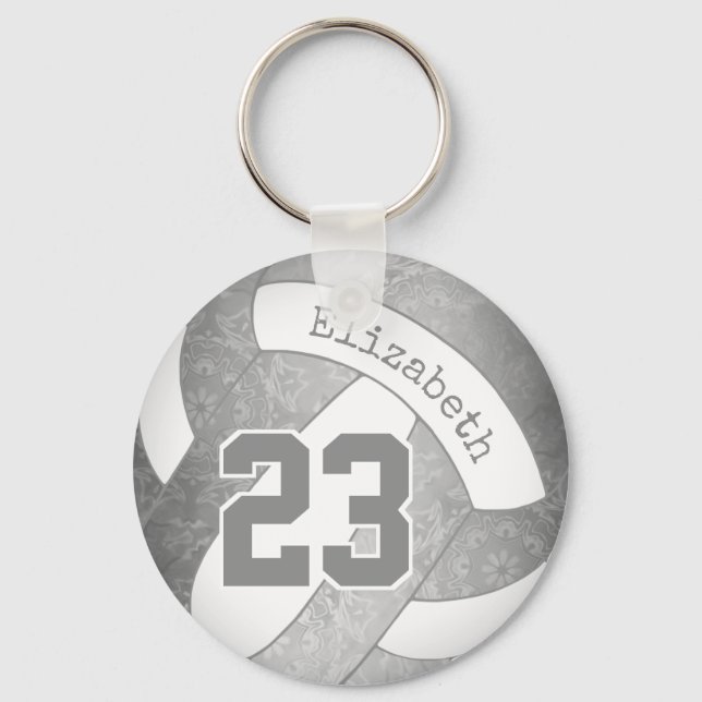 grey personalized girly volleyball keychain (Front)