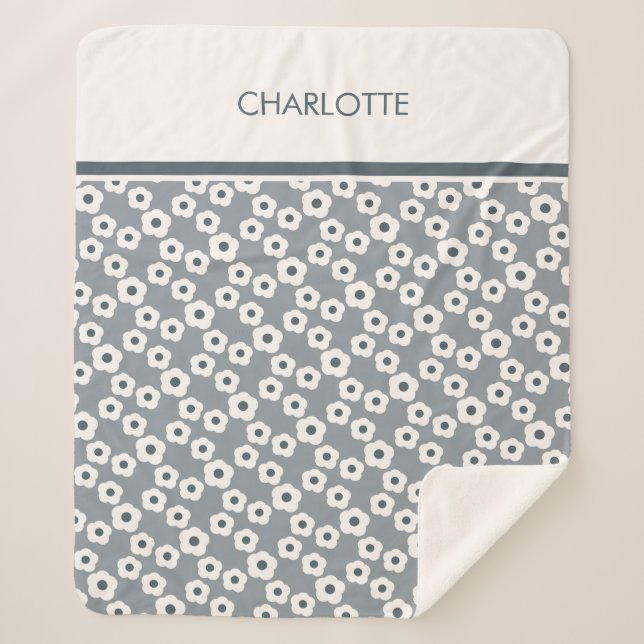 Grey Personalized Modern Retro Floral Pattern  Sherpa Blanket (Front)