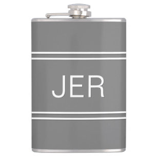 Grey Personalized Monogrammed  Initials Drink Hip Flask