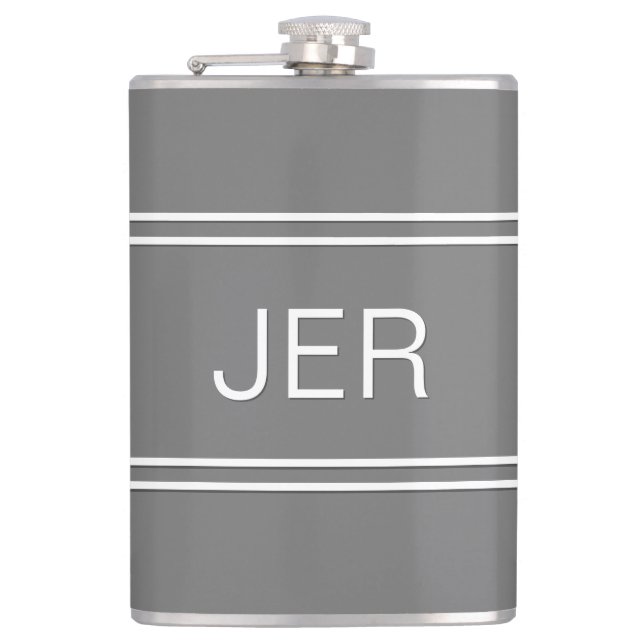 Grey Personalized Monogrammed  Initials Drink Hip Flask (Front)