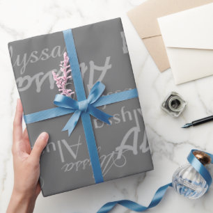 Grey Personalized Name Wrapping Paper