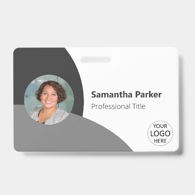 Grey Personalized Photo, Logo, Barcode Employee Badge (Front)