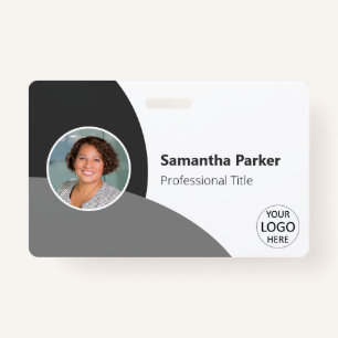 Grey Personalized Photo, Logo, Barcode Employee Badge