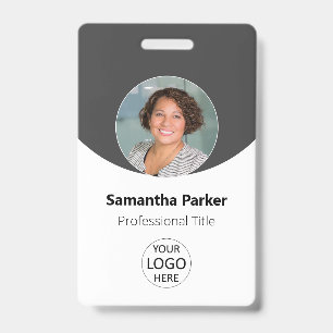 Grey Personalized Photo, Logo, Barcode Employee Badge