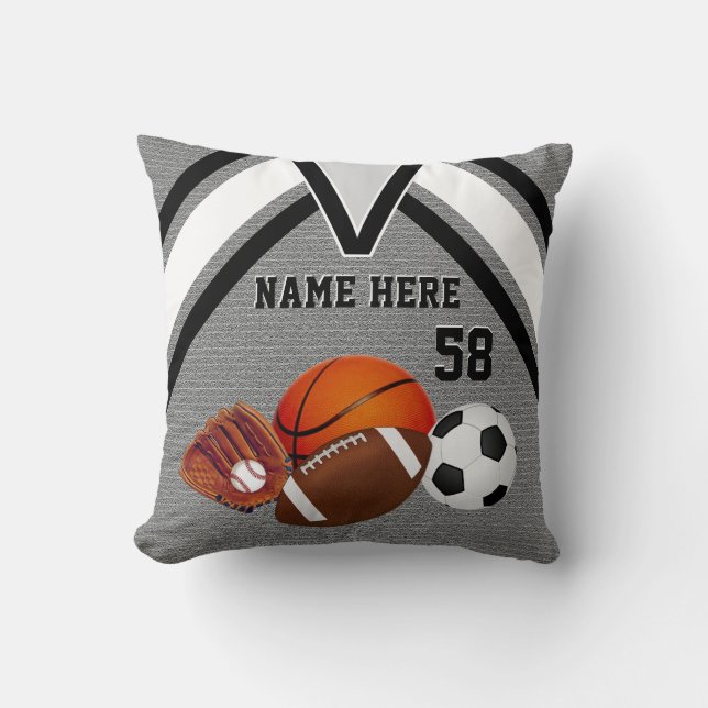 Grey Personalized Sports Throw Pillows Sports Room (Front)