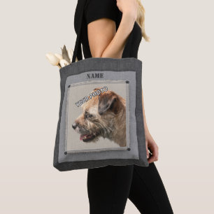 Grey Pet Portrait Photo Rustic decorative fringe Tote Bag