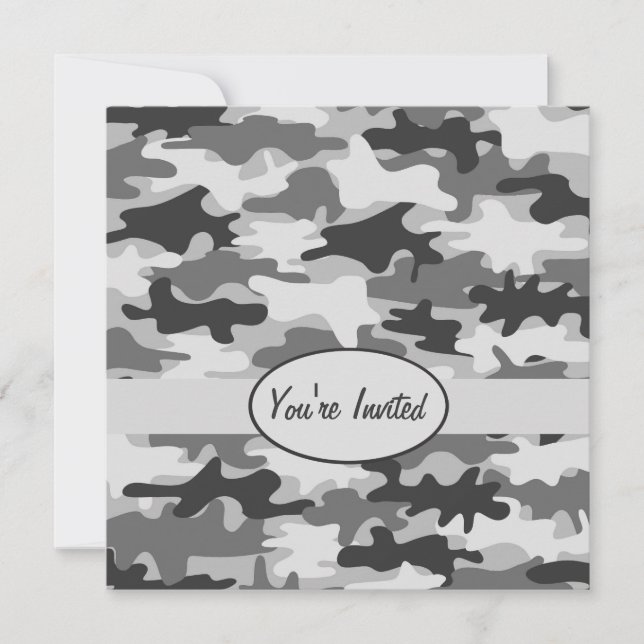 Grey Pewter Camo Camouflage Party Event Square Invitation (Front)