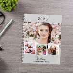 Grey photo collage appointments 2025 planner<br><div class="desc">Create your own unique photo collage. Use four,  4 of your favourite photo.   Personalize and a year,  name and text. A soft grey coloured background,  black text.</div>