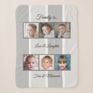 Grey photo collage family striped sherpa blanket