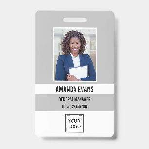 Grey Photo Employee Logo or QR CODE Security Badge