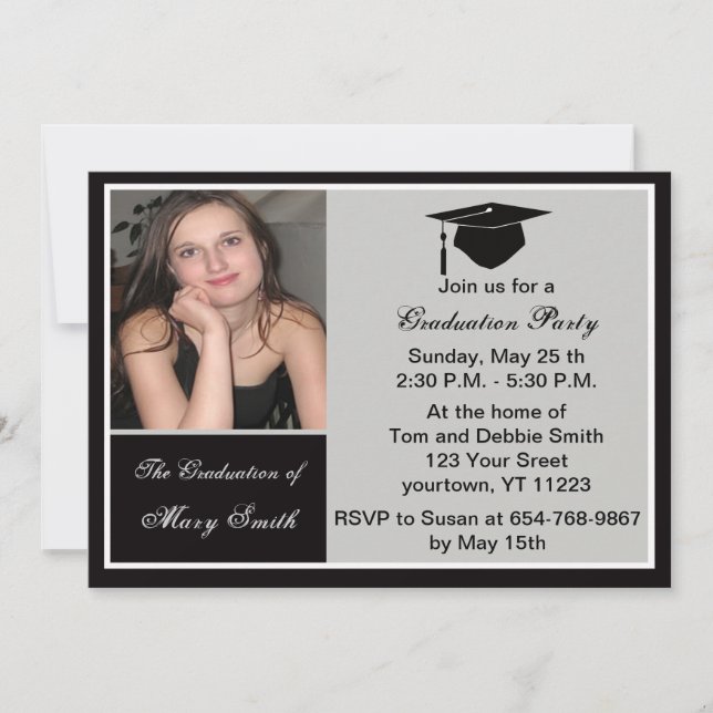 Grey Photo Graduation Party Invitation (Front)
