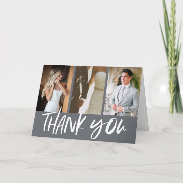 Grey Photo Hand Lettered Wedding Thank You Card (Front)