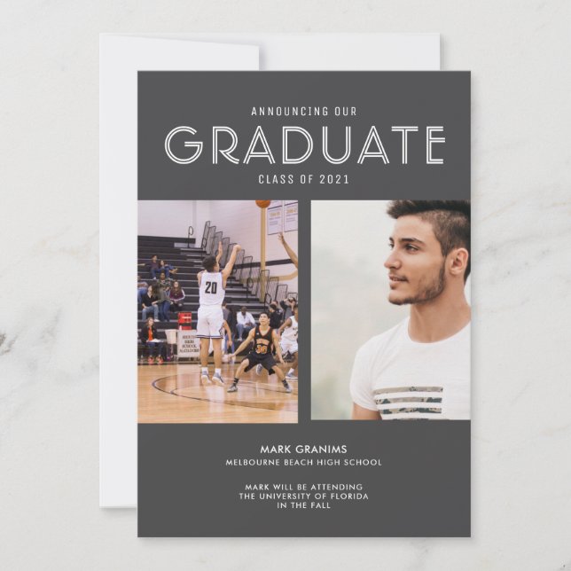 Grey Photo High School Graduation Announcement (Front)