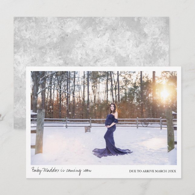 Grey Photo Pregnancy Announcement Card (Front/Back)
