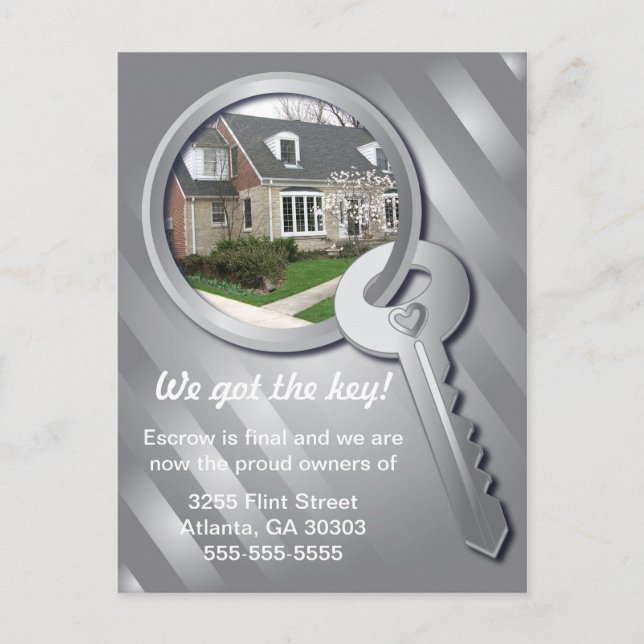 Grey Photo Template Key Ring New Home Postcard (Front)