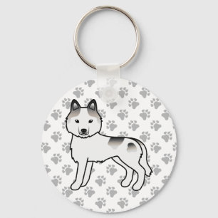 Grey Piebald Siberian Husky Cartoon Dog & Paws Keychain