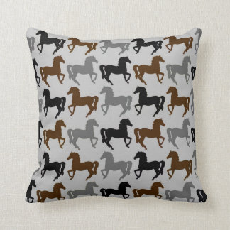 Grey Pillow: Black, Grey, Brown Horses Silhouettes Throw Pillow