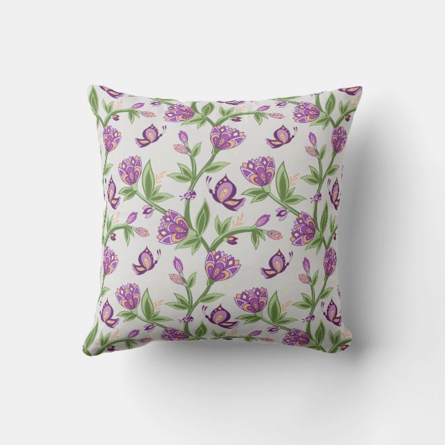 Grey pillows with purple floral design (Back)
