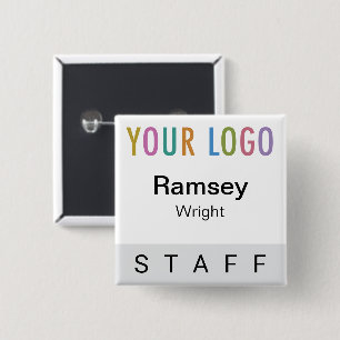 Grey Pinback Staff Badge Event Logo Square Name 2 Inch Square Button