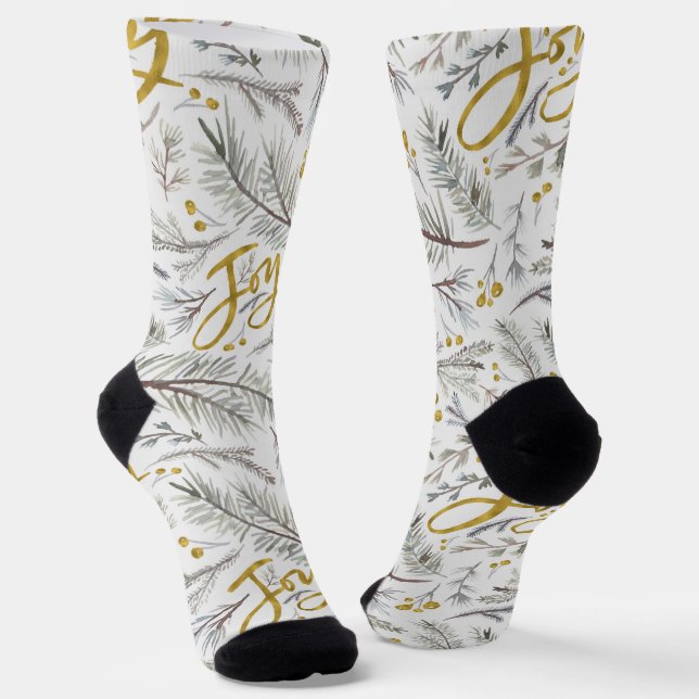 Grey Pine Twigs Glittering Joy Socks (Angled)