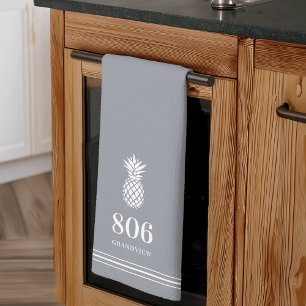 Grey Pineapple House Number & Street Name Kitchen Towel