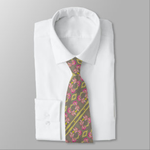 Grey Pink and Bright Lime Green Tie