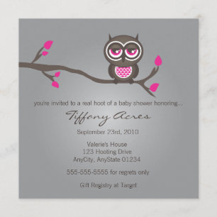 Grey, Pink and Brown Owl Invitation