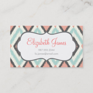 Grey Pink and Mint Tribal Ikat Chevron Business Card