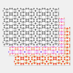 Grey Pink and Orange Red Wrapping Paper Sheet