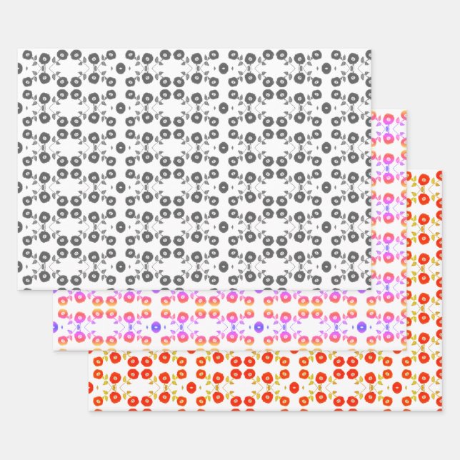 Grey Pink and Orange Red Wrapping Paper Sheet (Set)