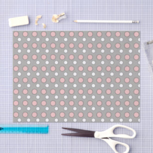 Grey pink and white with polka dots tissue paper