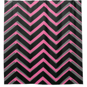 grey pink black chevron Pattern Shower Curtain