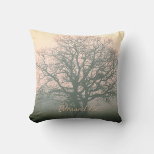 Grey / Pink Blessed Be Winter Oak Throw Pillow