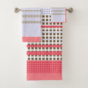 Grey, pink, brown, plaid bath towel set