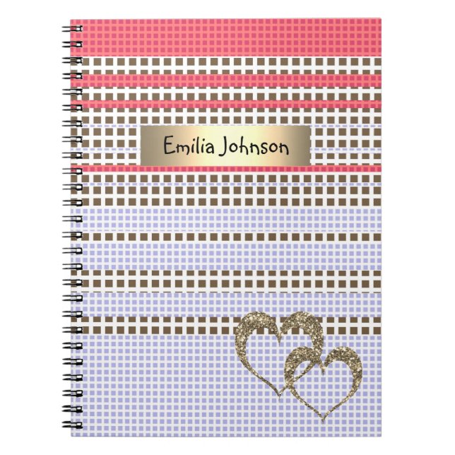 Grey, pink, brown, plaid notebook (Front)