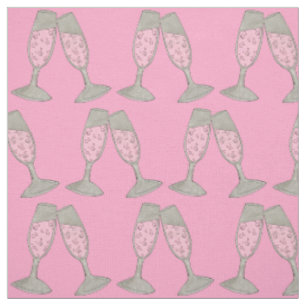 Grey Pink Champagne Glass Wedding Bridal Shower Fabric