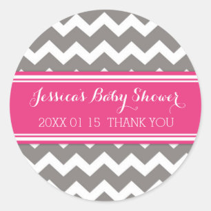 Grey Pink Chevron Baby Shower Favour Stickers