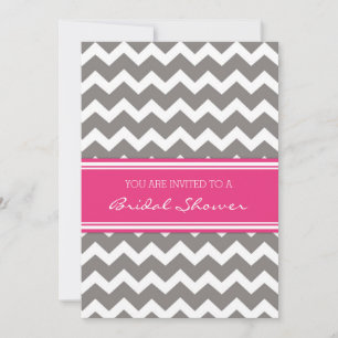 Grey Pink Chevron Bridal Shower Invitation Cards