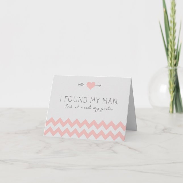 Grey & Pink Chevron Bridesmaid Request Card (Front)