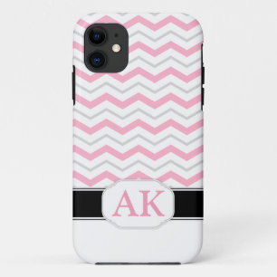 Grey & Pink Chevron Monogram iPhone 5 Case