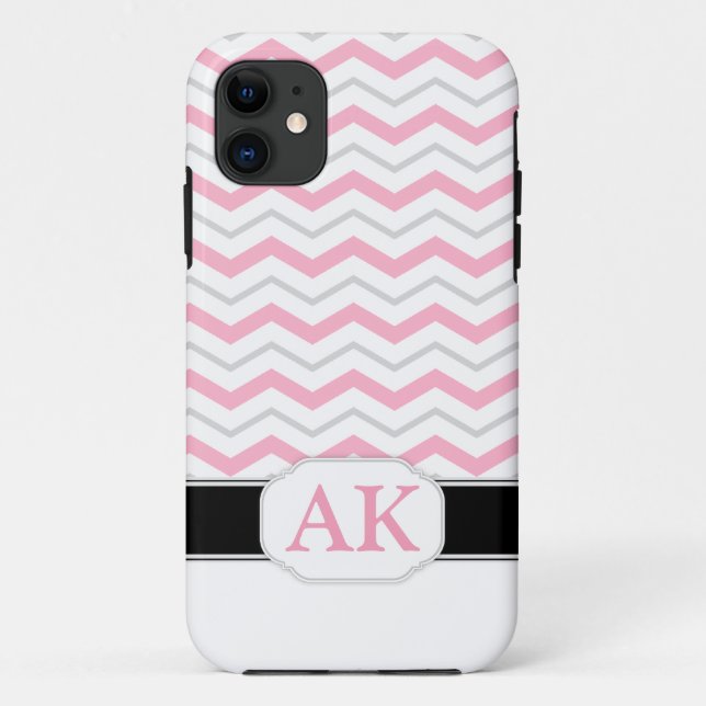Grey & Pink Chevron Monogram iPhone 5 Case (Back)