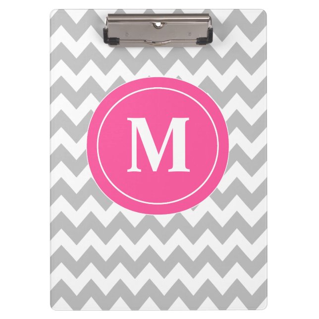 Grey Pink Chevron Personalized Clipboard (Front)