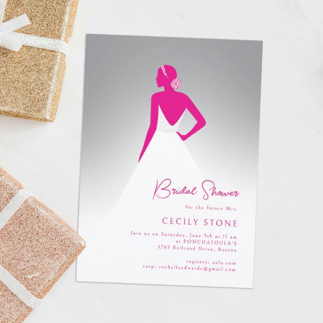 Grey & Pink Couture Wedding Dress Bridal Shower Invitation (Creator Uploaded)