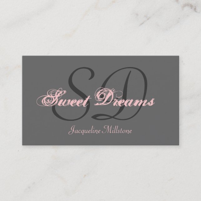 Grey & Pink Customizable Monogram Business Card (Front)