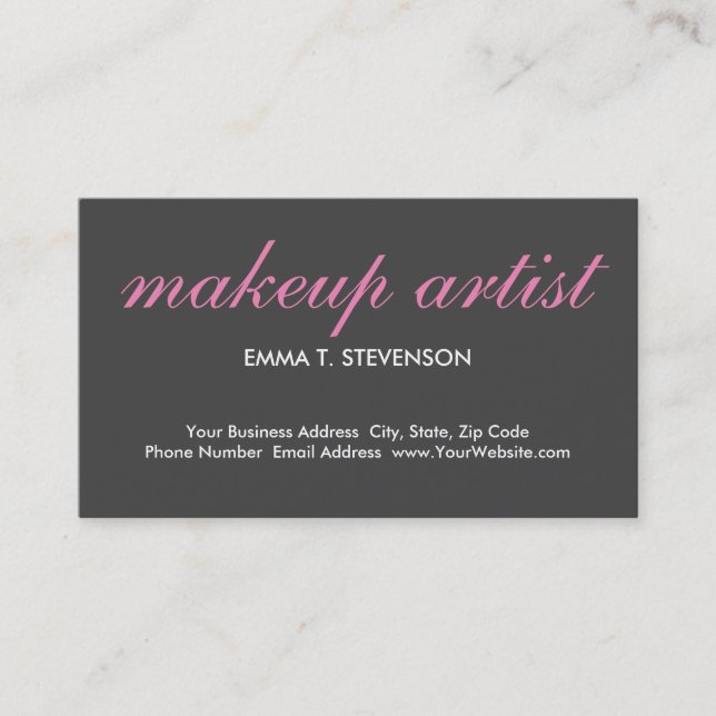 Grey Pink Cute Plain Makeup Artist Business Card (Front)