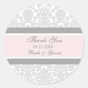 Grey Pink Damask Thank You Wedding Favour Tags
