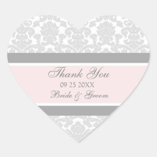 Grey Pink Damask Thank You Wedding Favour Tags