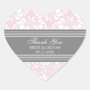 Grey Pink Damask Thank You Wedding Favour Tags