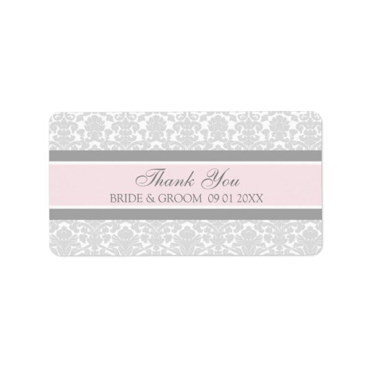 Grey Pink Damask Wedding Labels