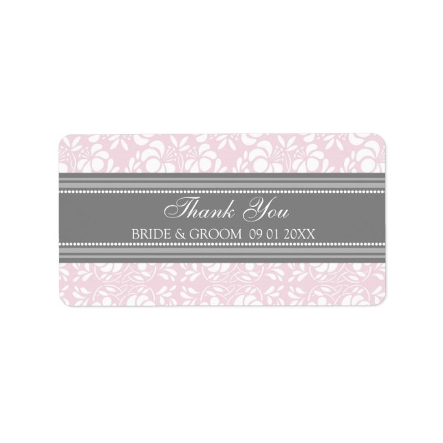 Grey Pink Damask Wedding Labels (Front)